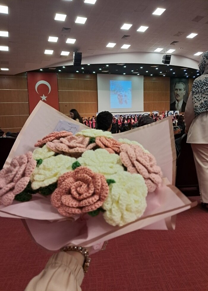 Örgü gül buketi 12li - Görsel 3