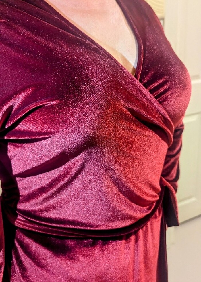 Kırmızı kadife elbise Yeni yıl ve davetlerde  - Görsel 4