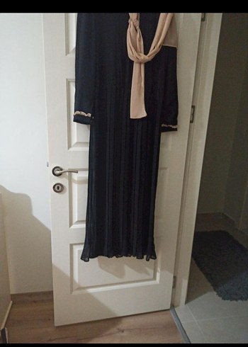 Kemer Detaylı Siyah Uzun Kadın Elbise şifon astar - Görsel 6