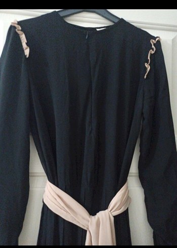 Kemer Detaylı Siyah Uzun Kadın Elbise şifon astar - Görsel 3