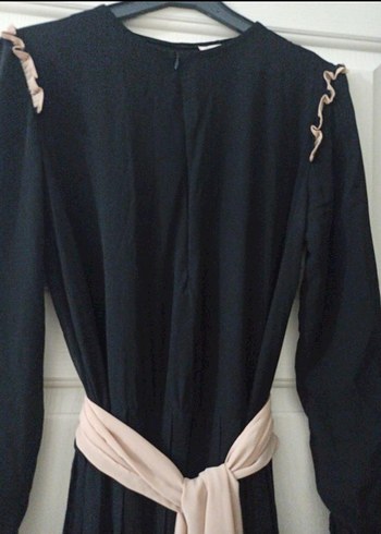 Kemer Detaylı Siyah Uzun Kadın Elbise şifon astar - Görsel 2