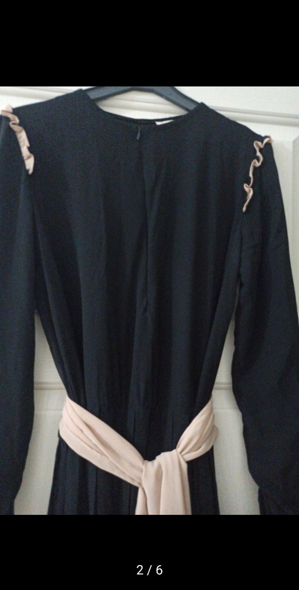 Kemer Detaylı Siyah Uzun Kadın Elbise şifon astar - Görsel 2