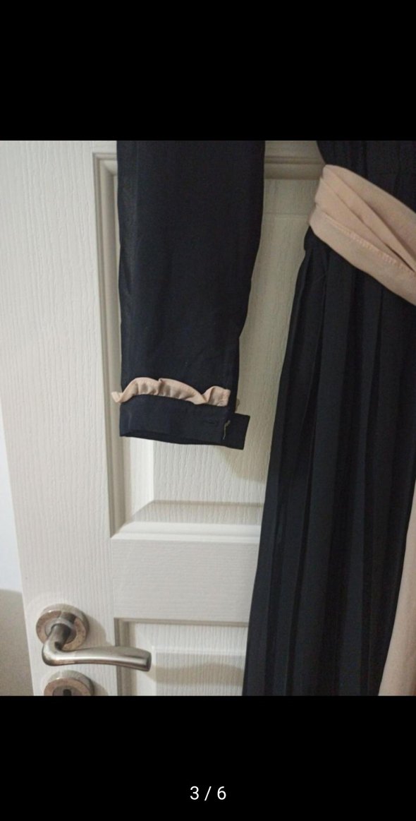 Kemer Detaylı Siyah Uzun Kadın Elbise şifon astar - Görsel 4