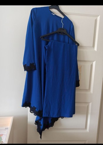 Drapeli Mavi Uzun Kadın tunik pantolon - Görsel 3