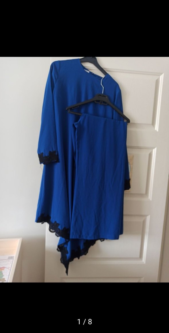 Drapeli Mavi Uzun Kadın tunik pantolon - Görsel 3