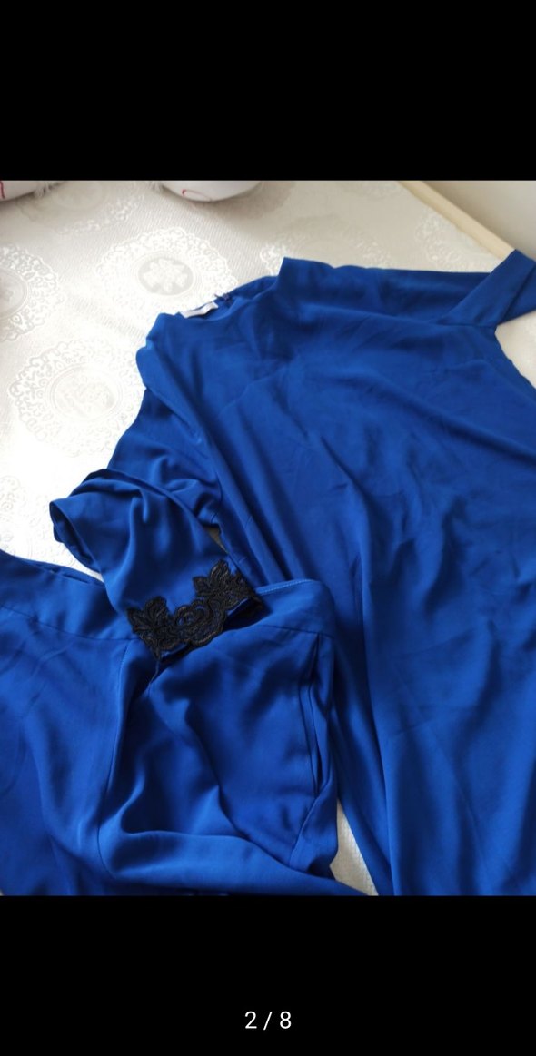 Drapeli Mavi Uzun Kadın tunik pantolon - Görsel 2