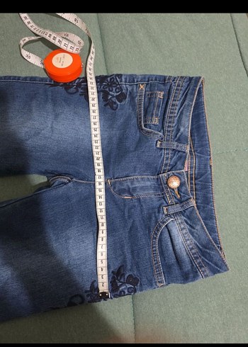 ispanyol paça Nakışlı Fermuarlı Mavi çocuk Kot Pantolon - Görsel 5