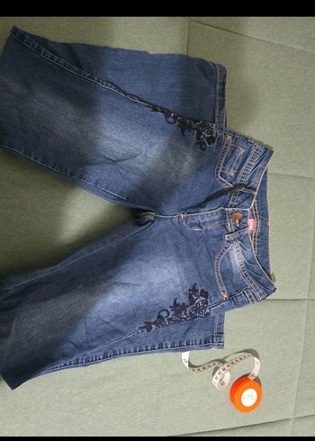 ispanyol paça Nakışlı Fermuarlı Mavi çocuk Kot Pantolon - Görsel 2