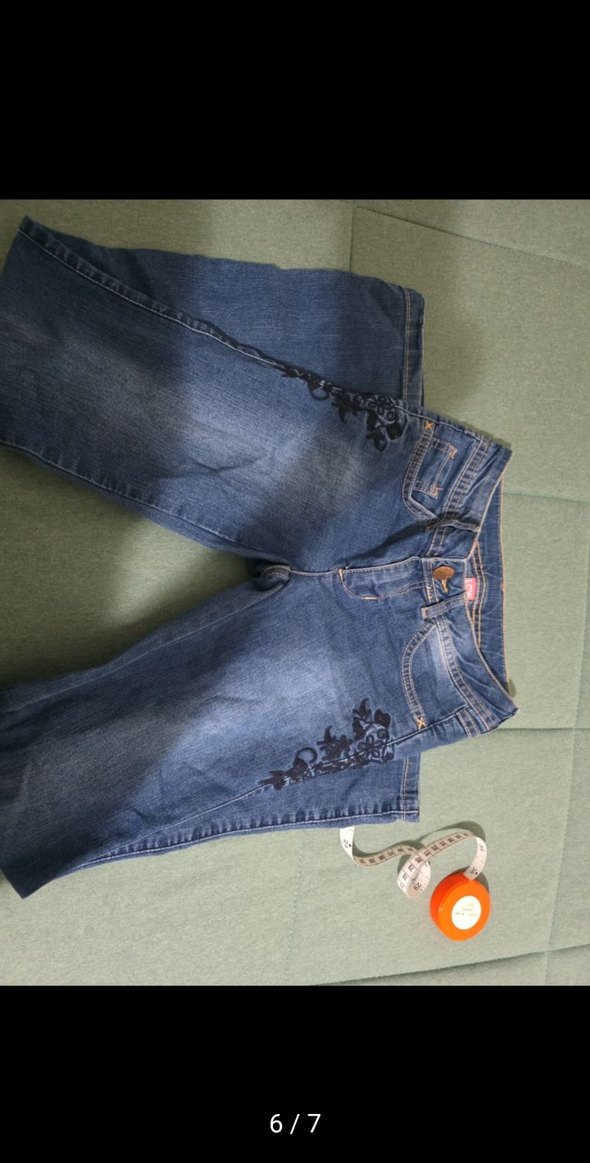 ispanyol paça Nakışlı Fermuarlı Mavi çocuk Kot Pantolon - Görsel 2