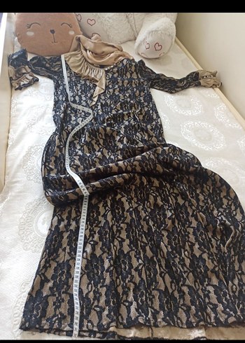 Dantel Detaylı Kahverengi Uzun Elbise - Görsel 7