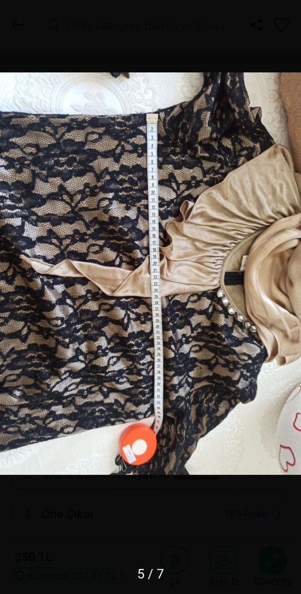 Dantel Detaylı Kahverengi Uzun Elbise - Görsel 5