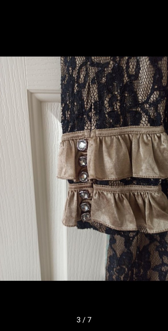 Dantel Detaylı Kahverengi Uzun Elbise - Görsel 3