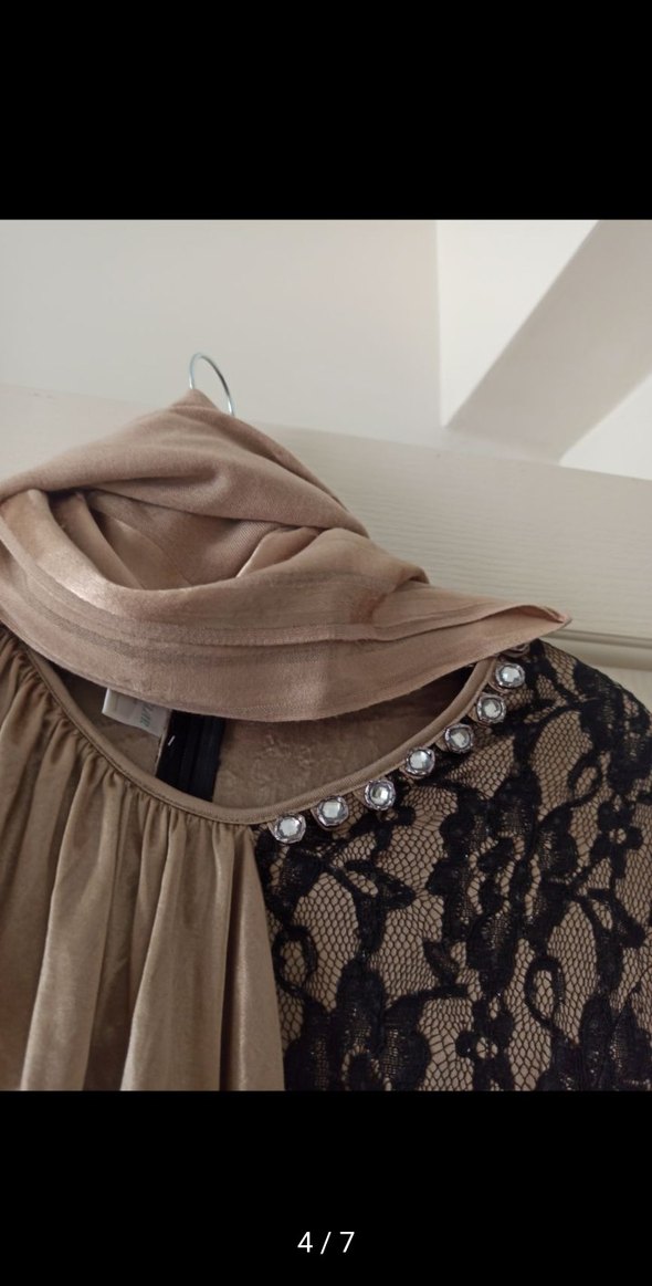 Dantel Detaylı Kahverengi Uzun Elbise - Görsel 4