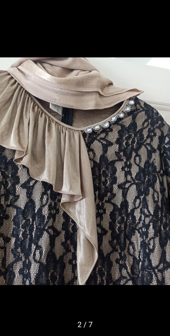 Dantel Detaylı Kahverengi Uzun Elbise - Görsel 2