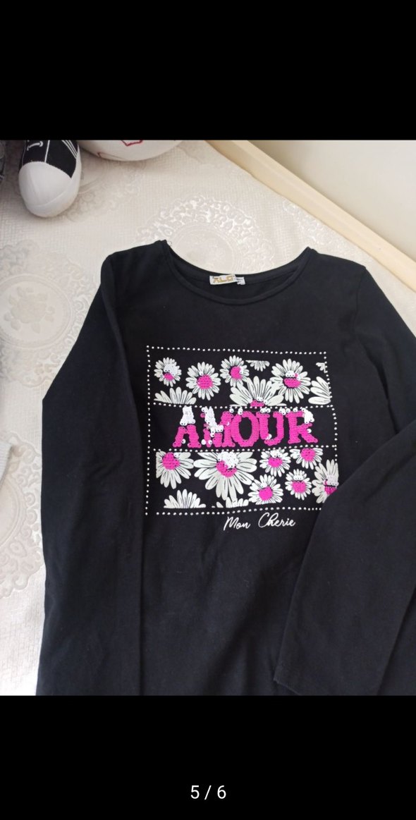 Kız Çocuk Siyah Payetli ı Uzun Kollu Tişört ve kot pantolon - Görsel 2