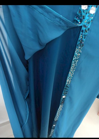 Boncuk İşlemeli Turkuaz Uzun Elbise ozel günler - Görsel 5