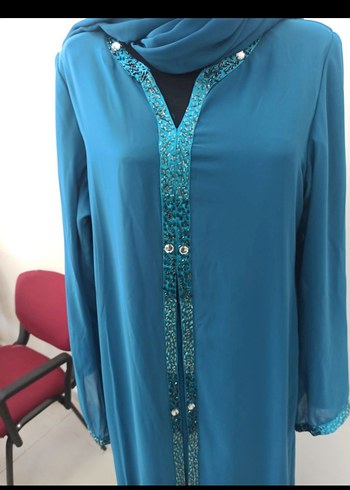 Boncuk İşlemeli Turkuaz Uzun Elbise ozel günler - Görsel 8