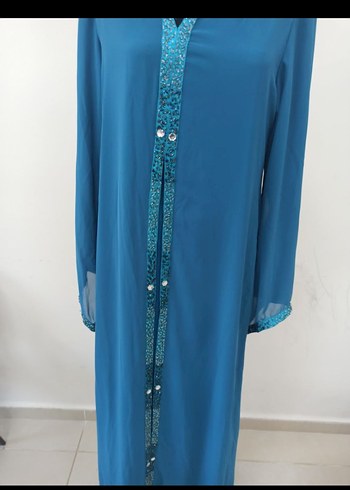 Boncuk İşlemeli Turkuaz Uzun Elbise ozel günler - Görsel 3
