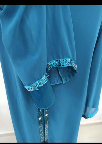 Boncuk İşlemeli Turkuaz Uzun Elbise ozel günler - Görsel 4