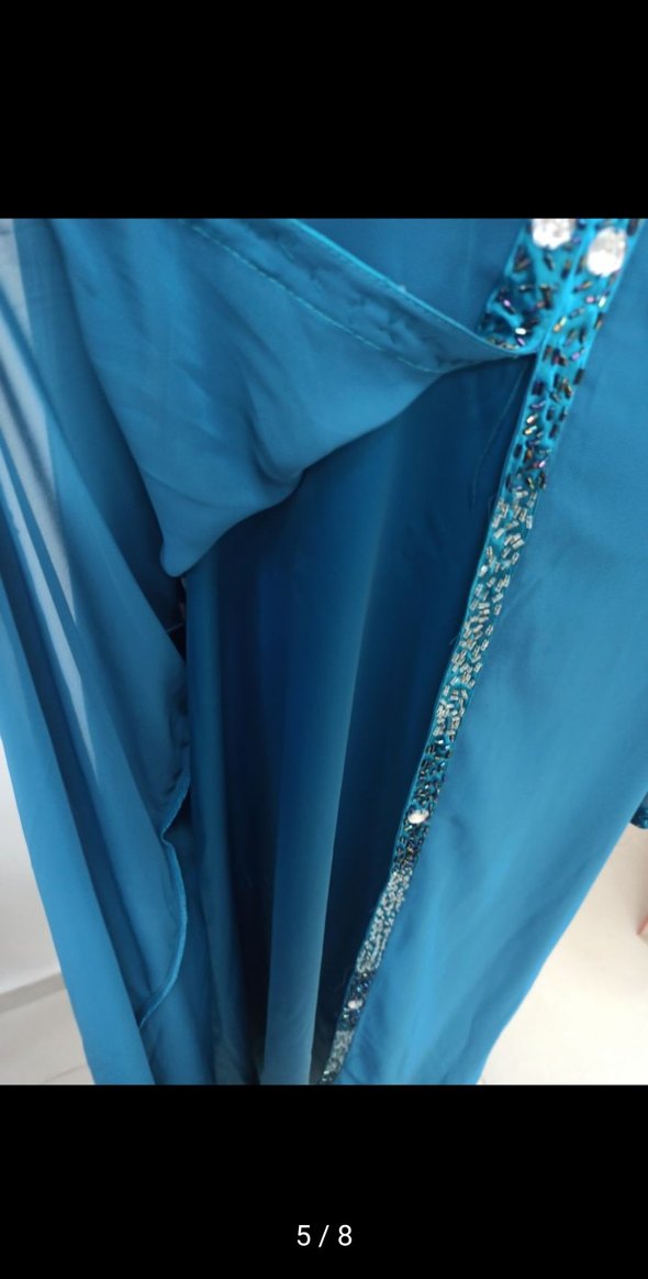 Boncuk İşlemeli Turkuaz Uzun Elbise ozel günler - Görsel 5