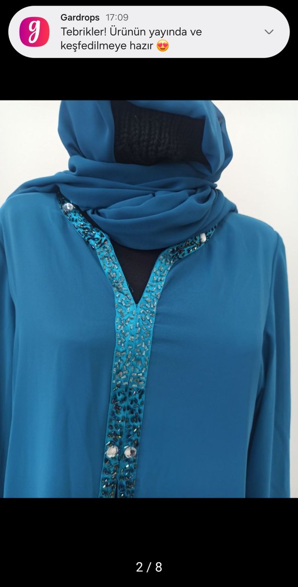 Boncuk İşlemeli Turkuaz Uzun Elbise ozel günler - Görsel 2