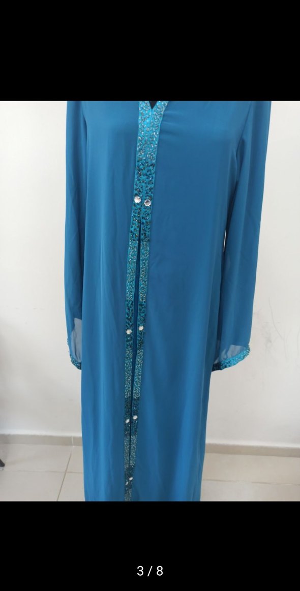 Boncuk İşlemeli Turkuaz Uzun Elbise ozel günler - Görsel 3