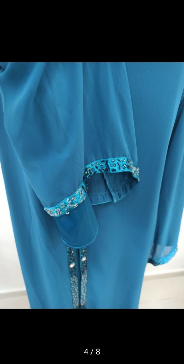 Boncuk İşlemeli Turkuaz Uzun Elbise ozel günler - Görsel 4