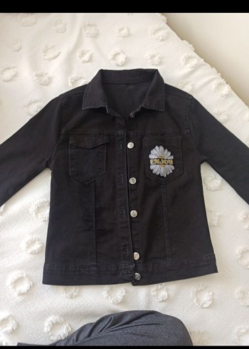 Düğmeli Siyah Nakışlı Kadın Kot Ceket - Görsel 5