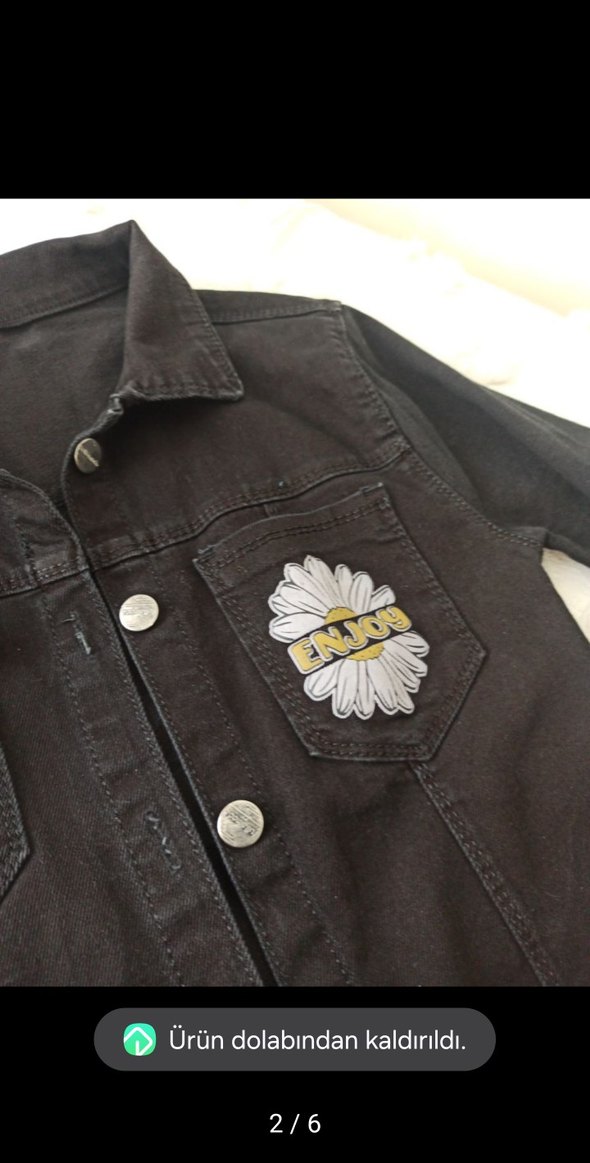 Düğmeli Siyah Nakışlı Kadın Kot Ceket - Görsel 4