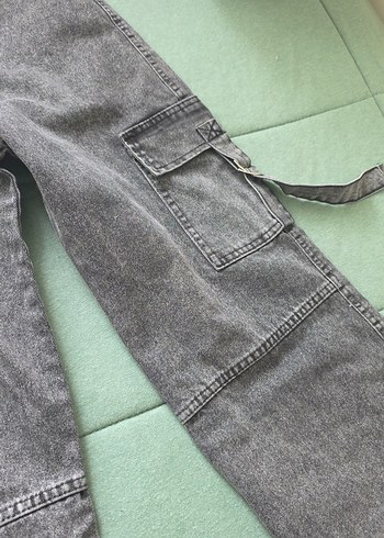 11 12 yas Gri Bol Kesim Kemersiz kiz çocuk Kot Pantolon - Görsel 3