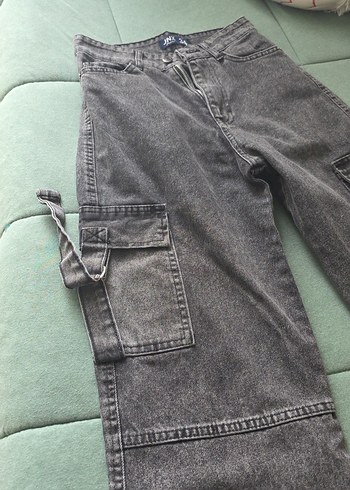 11 12 yas Gri Bol Kesim Kemersiz kiz çocuk Kot Pantolon - Görsel 2