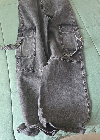 11 12 yas Gri Bol Kesim Kemersiz kiz çocuk Kot Pantolon - Görsel 5
