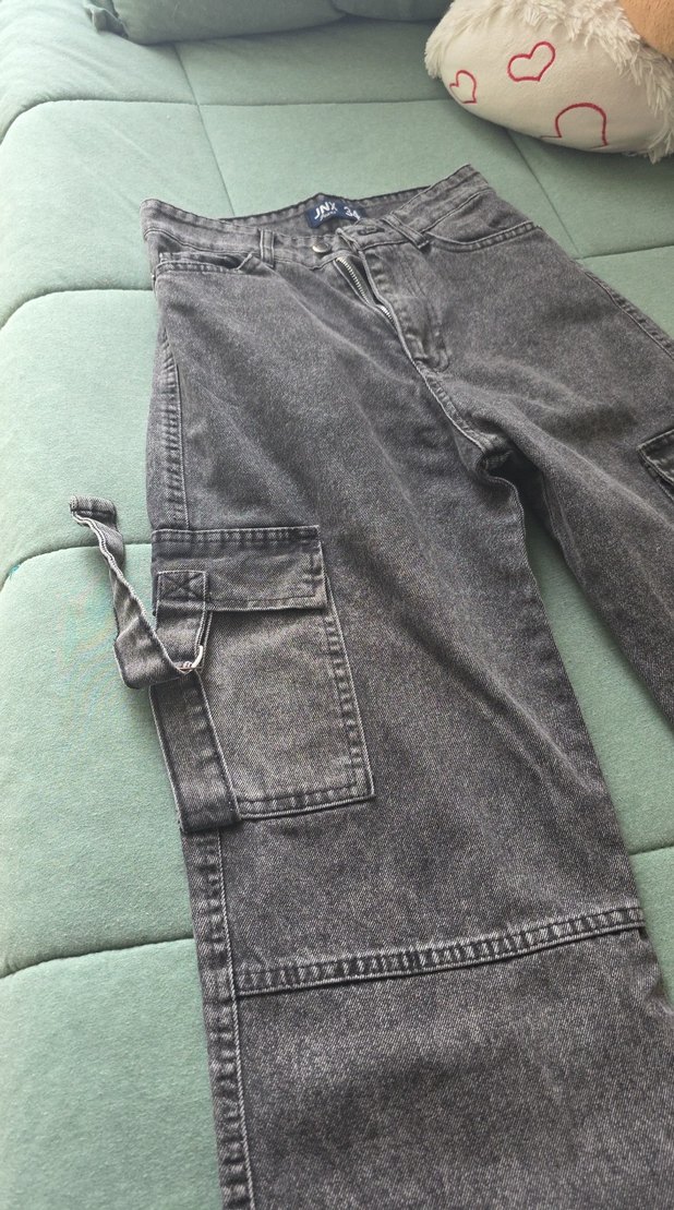 11 12 yas Gri Bol Kesim Kemersiz kiz çocuk Kot Pantolon - Görsel 2