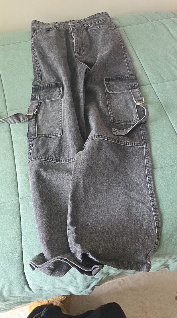 11 12 yas Gri Bol Kesim Kemersiz kiz çocuk Kot Pantolon - Görsel 5