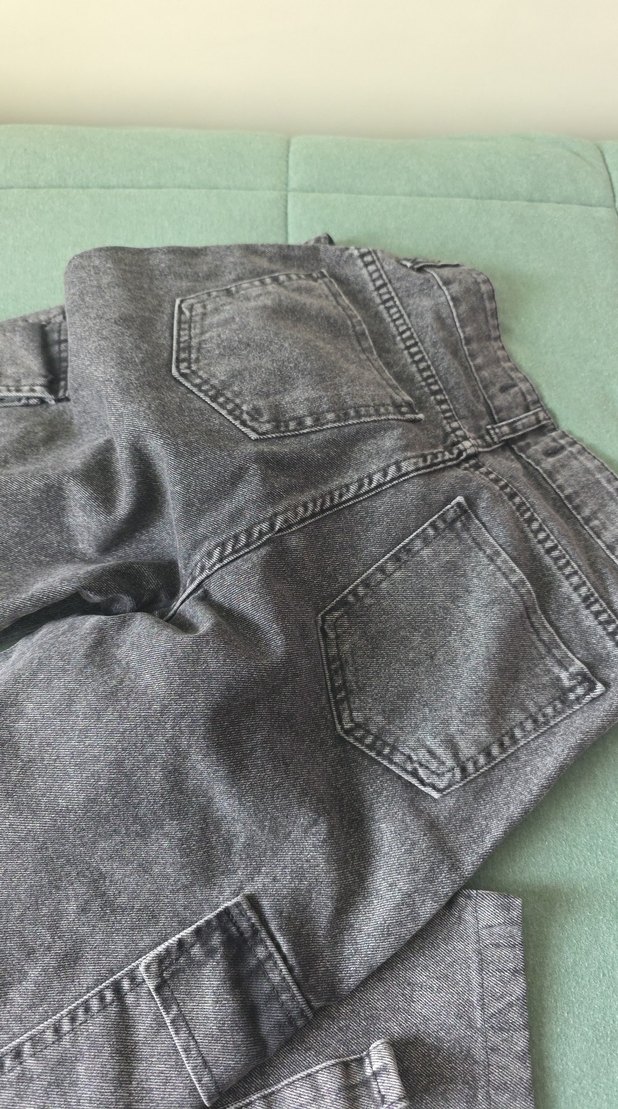 11 12 yas Gri Bol Kesim Kemersiz kiz çocuk Kot Pantolon - Görsel 4