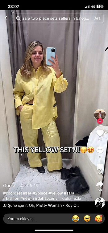 Zara sarı takım xxl beden