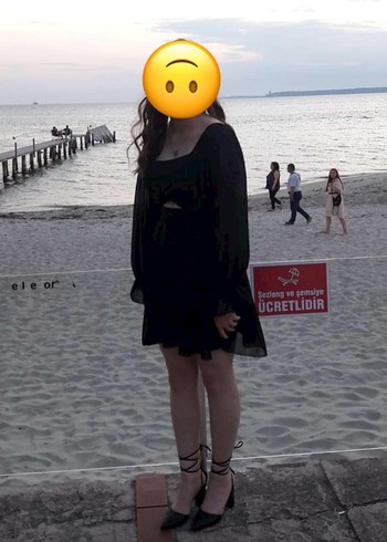 Siyah Straplez Uzun Kollu Mini Elbise - Görsel 6