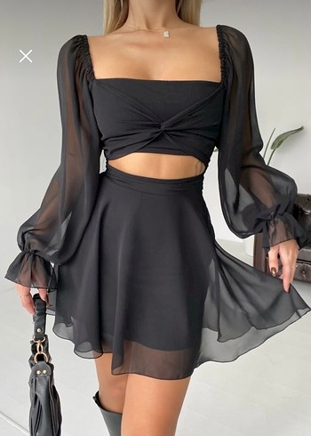 Siyah Straplez Uzun Kollu Mini Elbise - Görsel 2