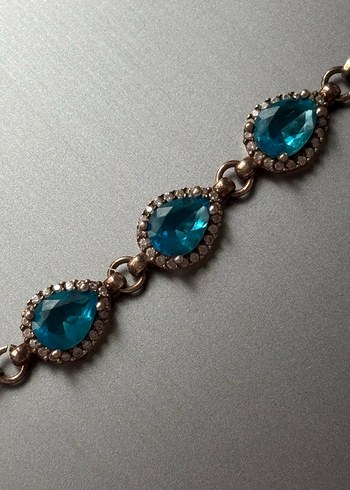 Turkuaz Taşlı Zincir Detaylı Kadın Bileklik - Görsel 3