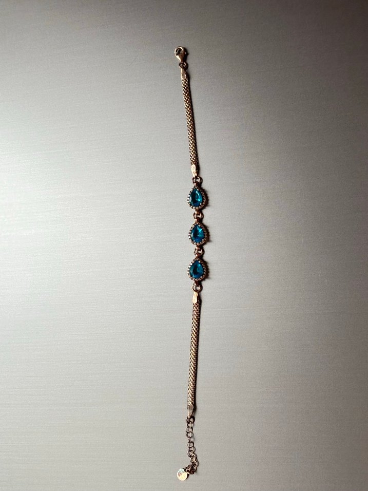 Turkuaz Taşlı Zincir Detaylı Kadın Bileklik - Görsel 2