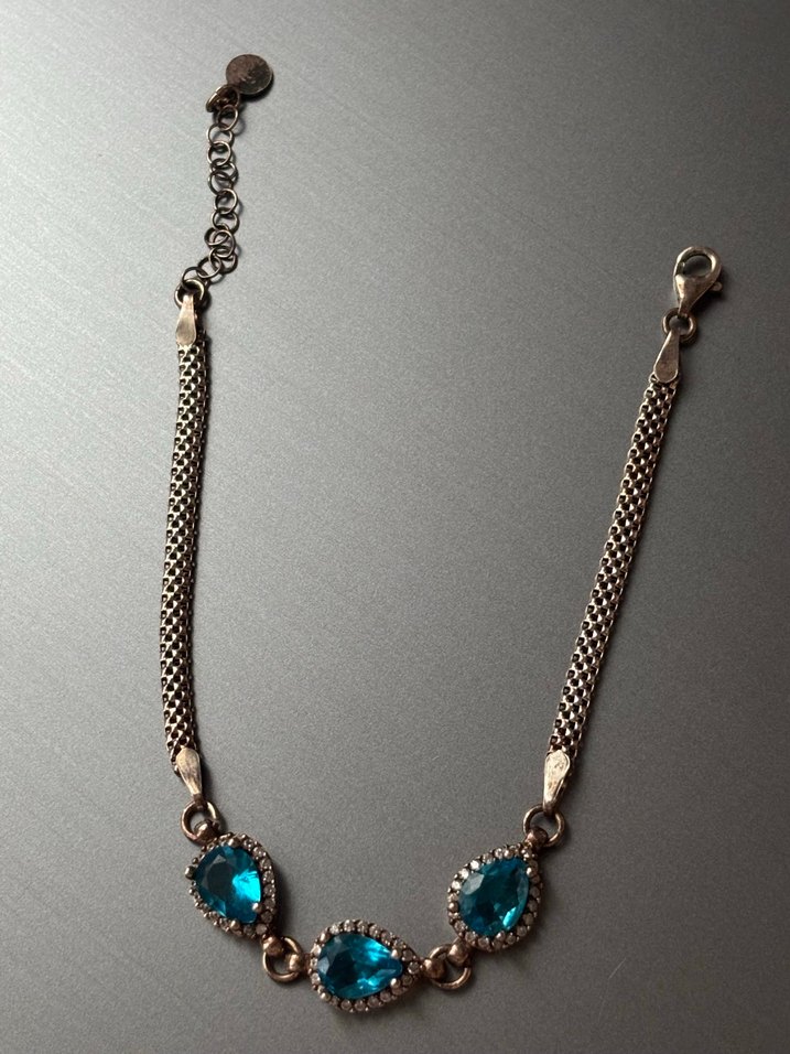 Turkuaz Taşlı Zincir Detaylı Kadın Bileklik - Görsel 4