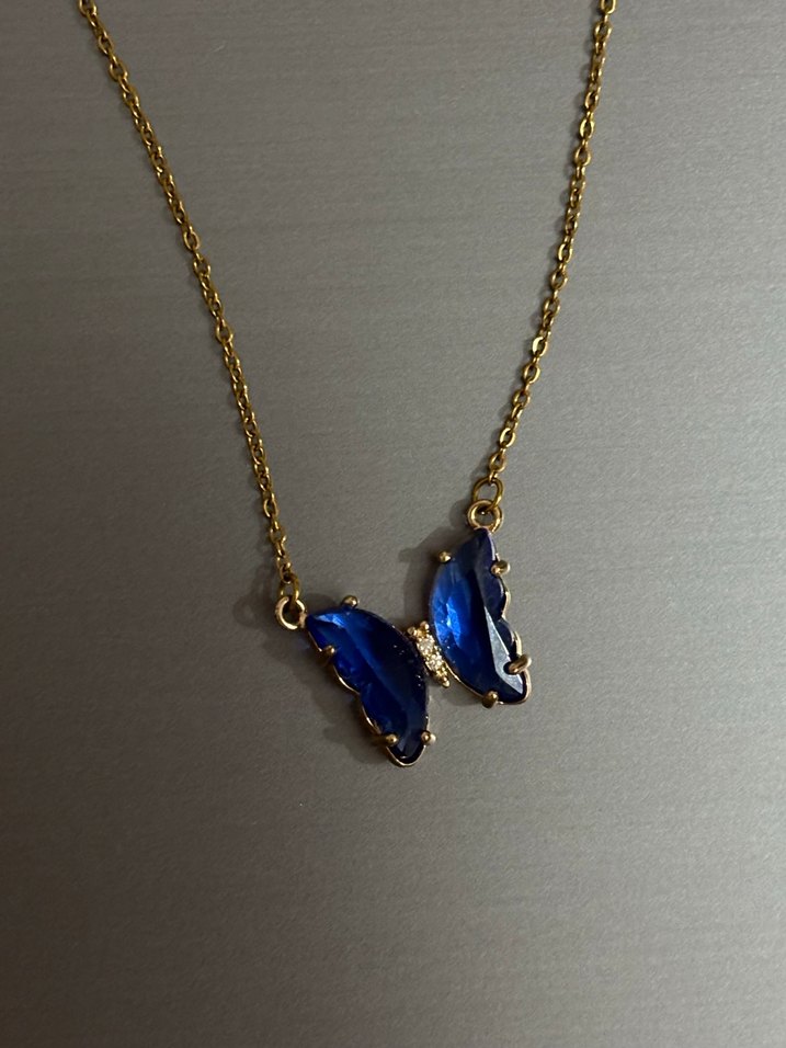 Mavi Kelebek Detaylı Zincir Kolye - Görsel 2