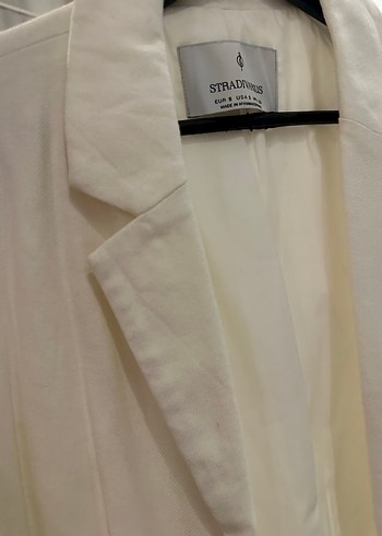 Stradivarius Beyaz Keten Kadın Blazer Ceket - Görsel 3