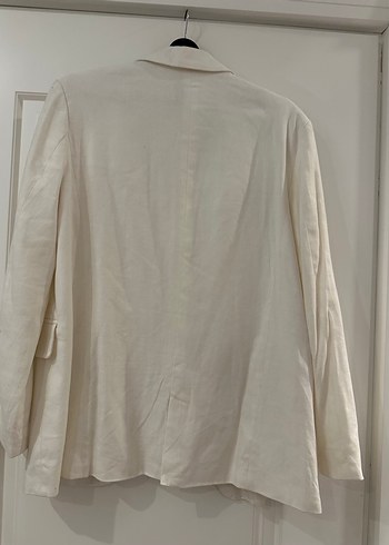 Stradivarius Beyaz Keten Kadın Blazer Ceket - Görsel 2