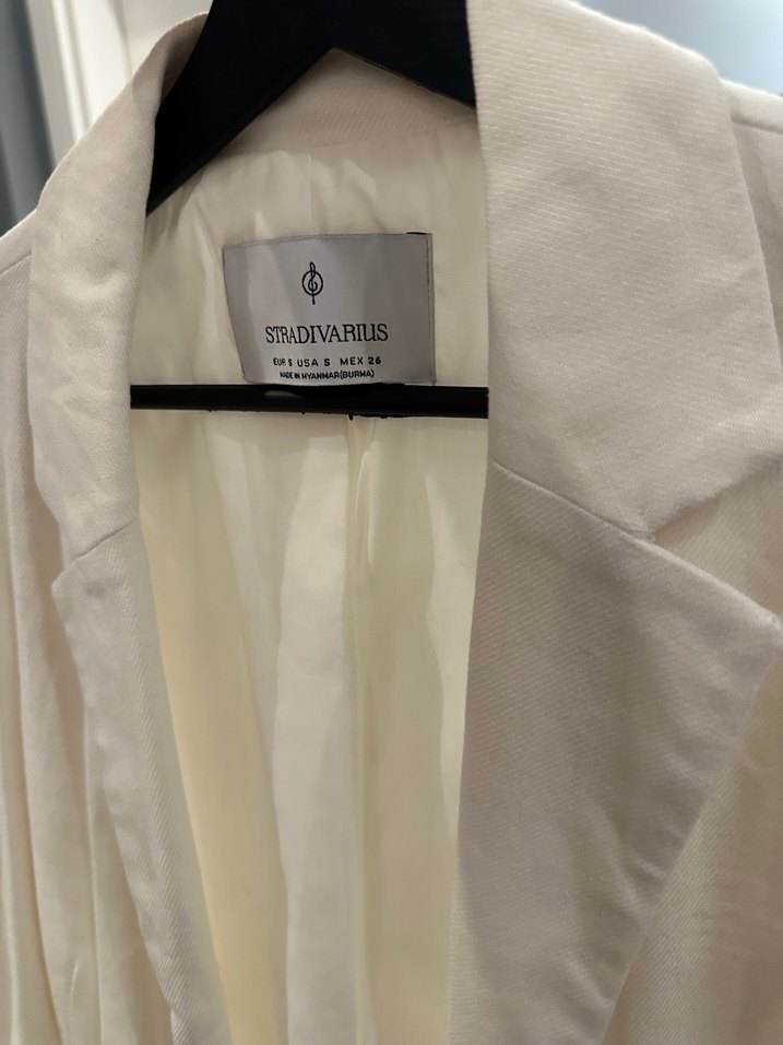 Stradivarius Beyaz Keten Kadın Blazer Ceket - Görsel 4