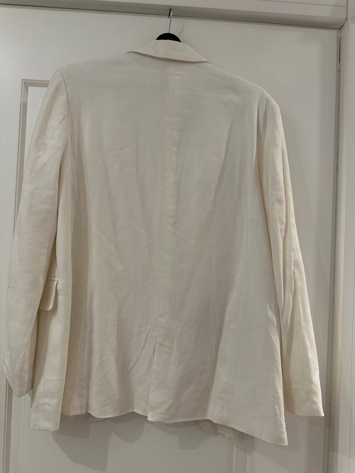 Stradivarius Beyaz Keten Kadın Blazer Ceket - Görsel 2