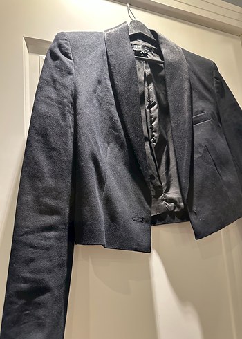 Zara Siyah Kadın Kısa Saten Yaka Blazer Ceket - Görsel 2