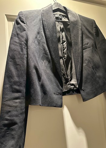 Zara Siyah Kadın Kısa Saten Yaka Blazer Ceket - Görsel 3