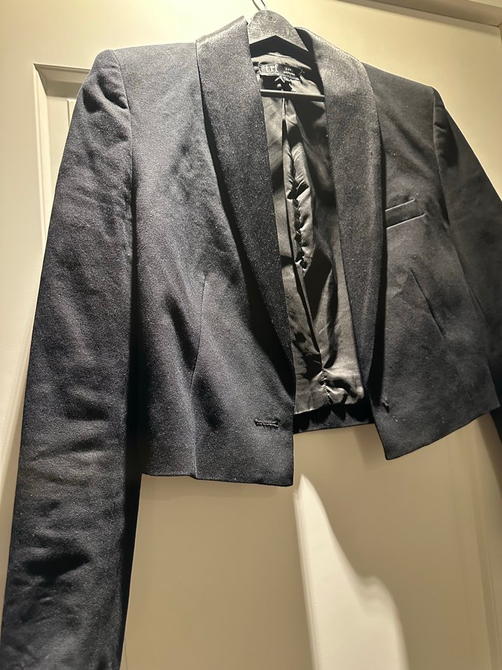 Zara Siyah Kadın Kısa Saten Yaka Blazer Ceket - Görsel 3