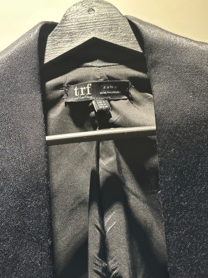 Zara Siyah Kadın Kısa Saten Yaka Blazer Ceket - Görsel 5